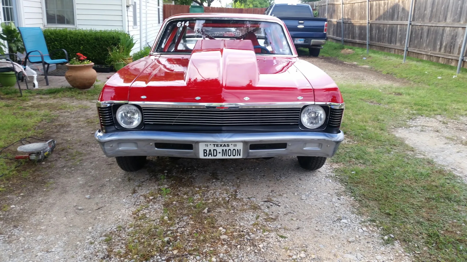 Finished red classic car front view for Red Barn services
