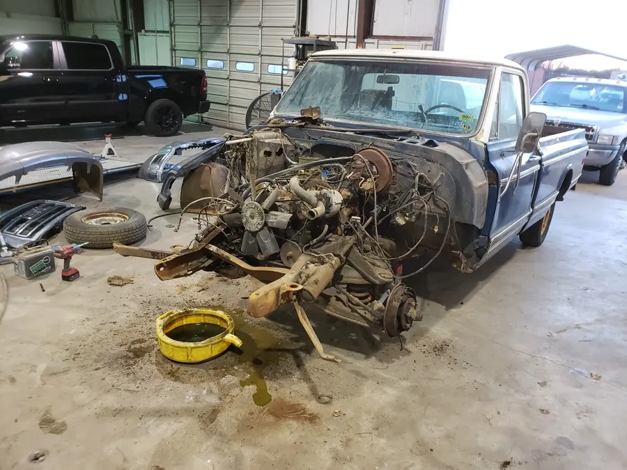 Blue truck engine bay teardown