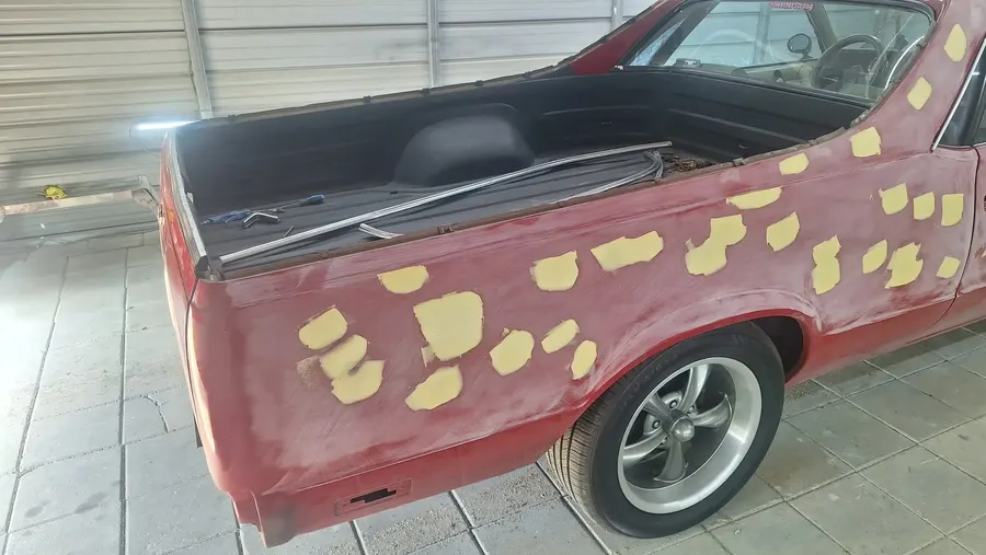 Classic truck bedside body filler stage