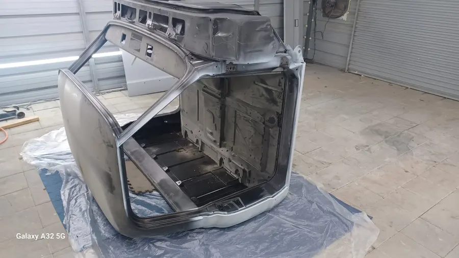 Classic truck cab interior in primer