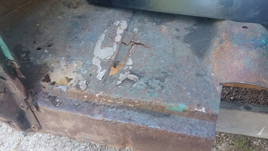 Floor pan rust repair detail before finish work