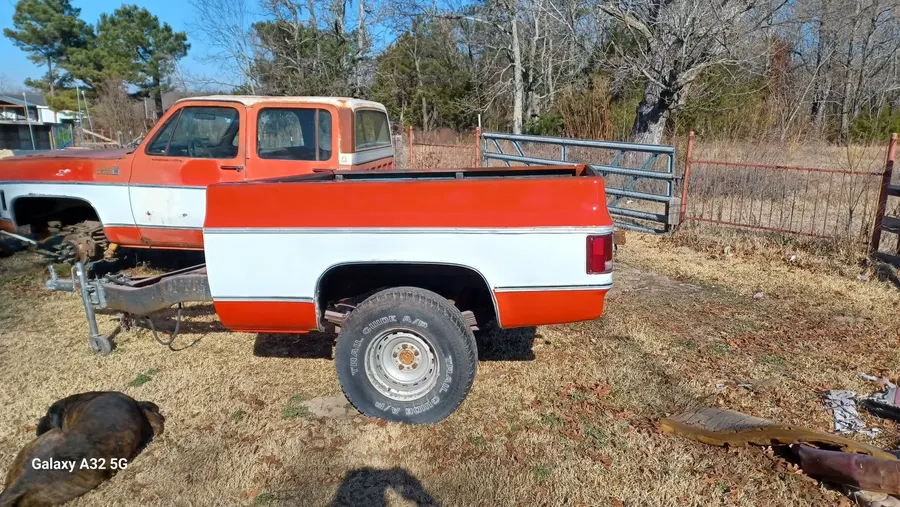 Orange and white classic truck exterior