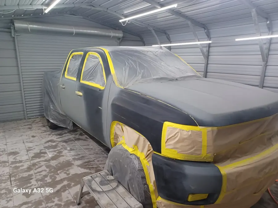 Masked repair in paint prep bay