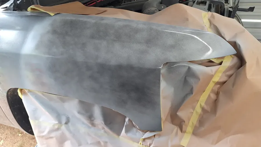 Masked panel during paint prep