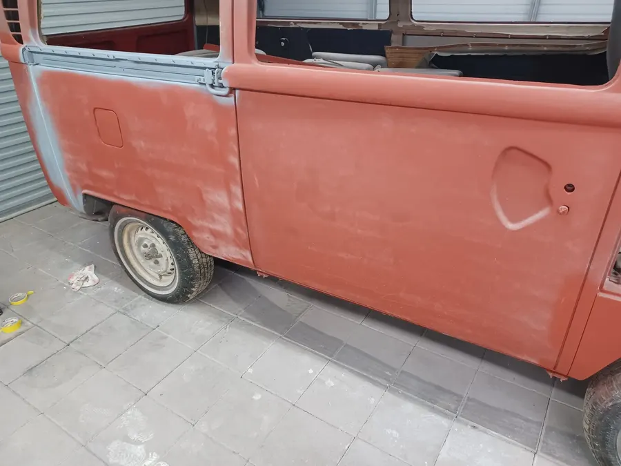 Red van side primer and body work
