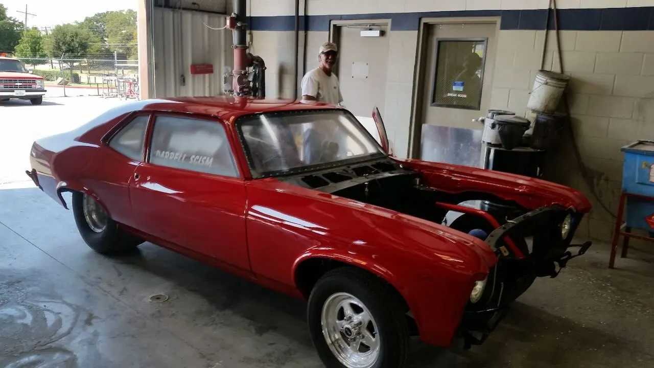 Classic car in the Red Barn shop